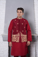 Waistcoat Red With Anchor Embroidery