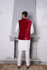 Waistcoat Red Velvet With Anchor Embroidery