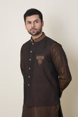 Blackish Brown Handmade Embroidred Waistcoat