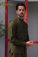 3 PCS Qameez Shalwar Olive Green