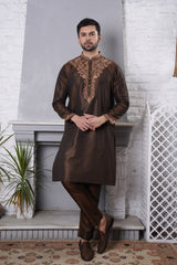 Blackish Gold Embroidred Kurta Trouser