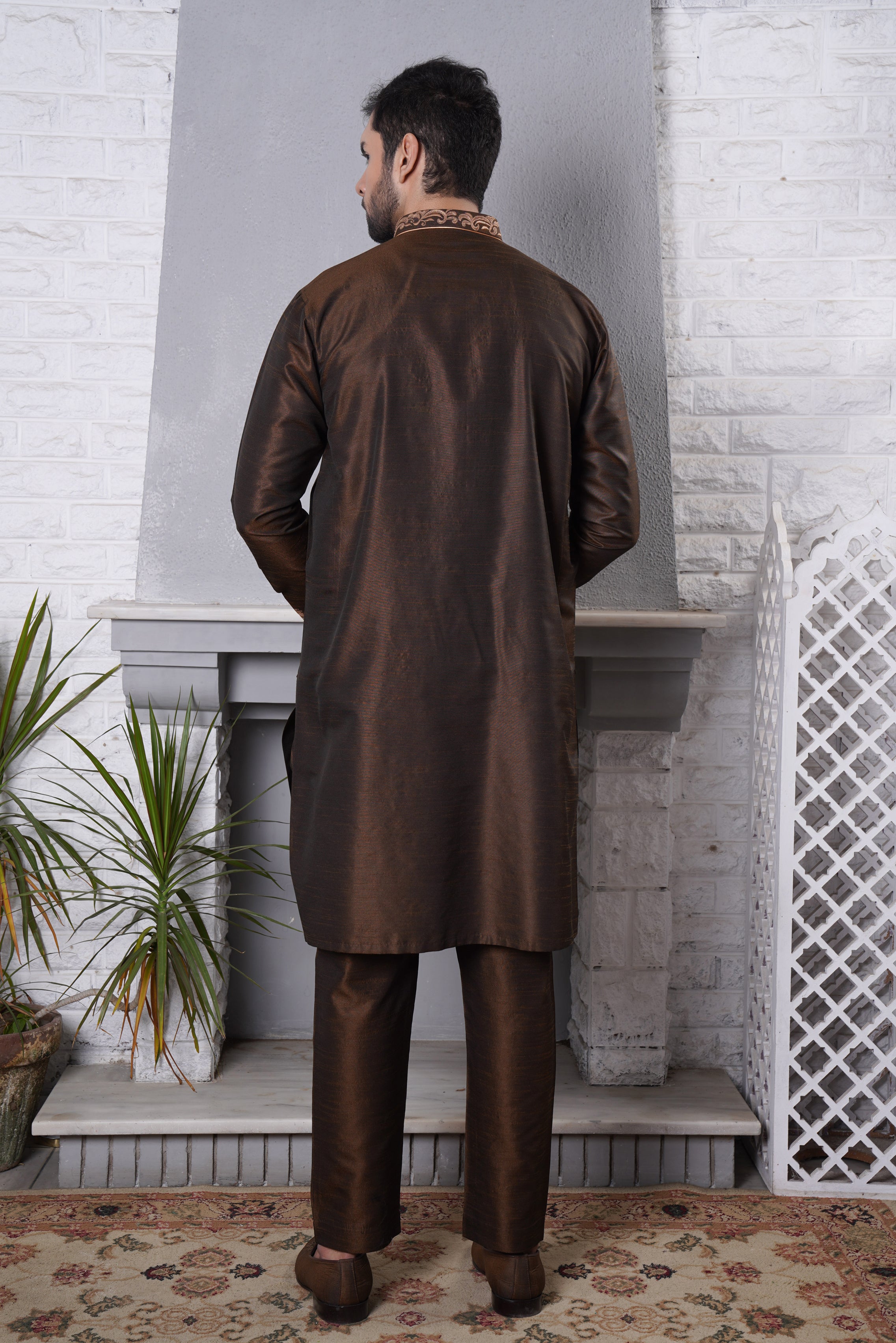 Blackish Gold Embroidred Kurta Trouser