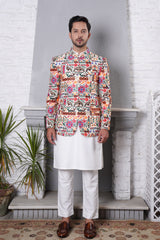 Prince Coat White With Bird Design