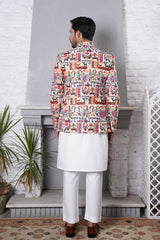Prince Coat White With Bird Design