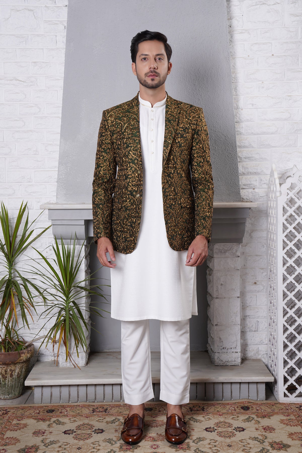 Prince Coat Black With Golden Embroidery