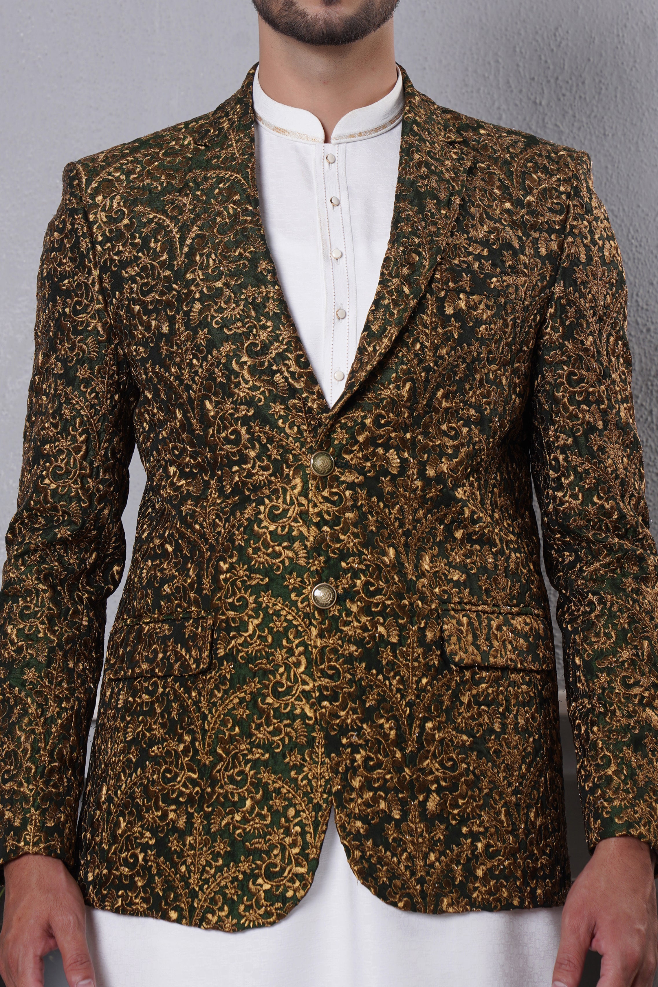 Prince Coat Black With Golden Embroidery