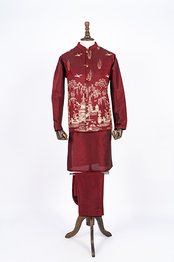 Maroon Shalwar Kameez with Matching Waist Coat and Shoes