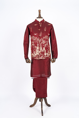 Maroon Shalwar Kameez with Matching Waist Coat and Shoes