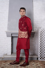 Waistcoat Red With Anchor Embroidery