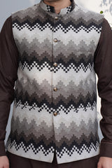 Waistcoat Digital Print Grey & Brown