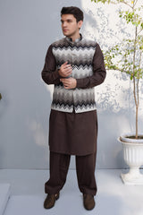 Waistcoat Digital Print Grey & Brown