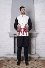 Waistcoat White Elephant Design Embroidery
