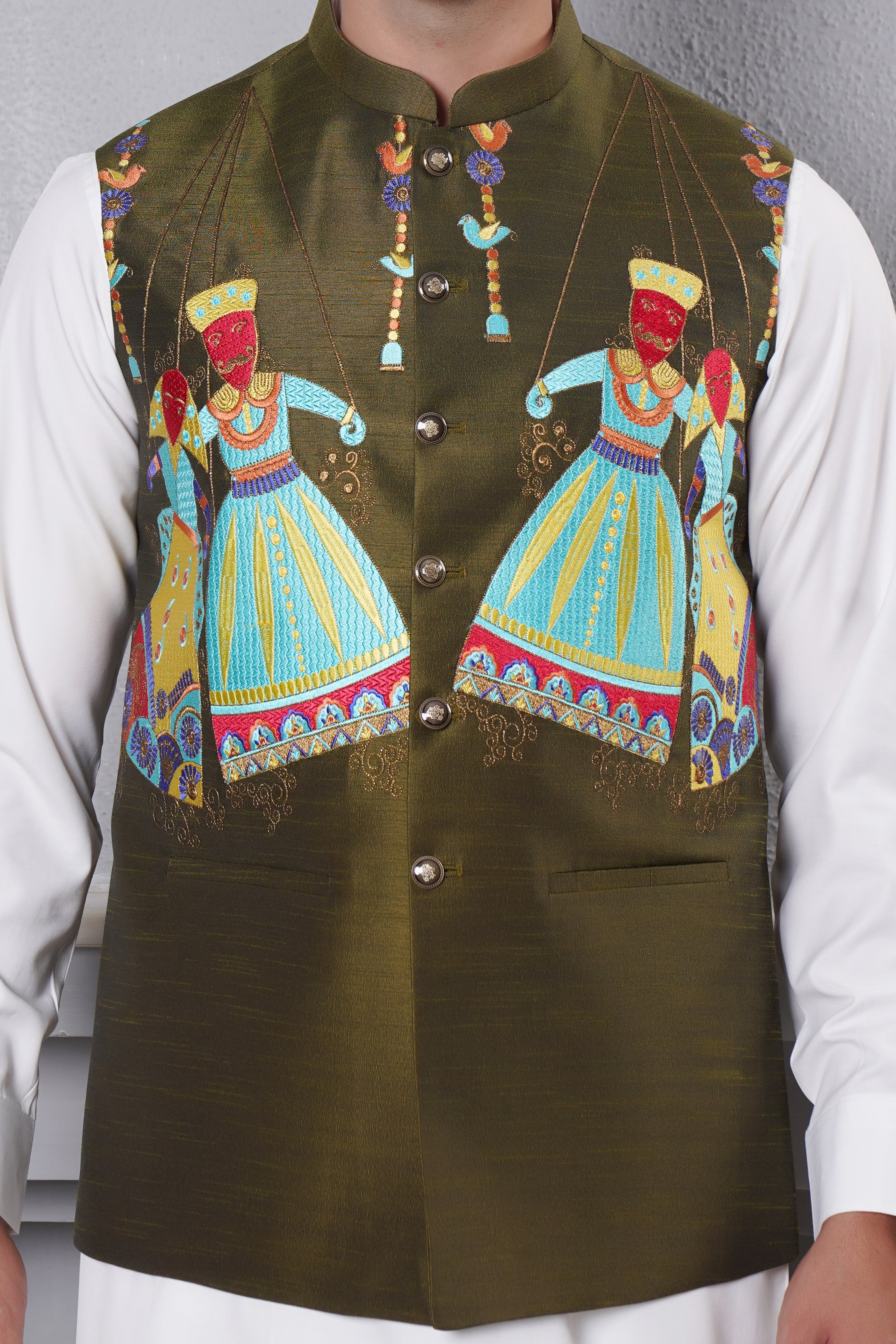 Waistcoat Mehandi Emb Design
