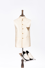 White Waist Coat with Golden Motif