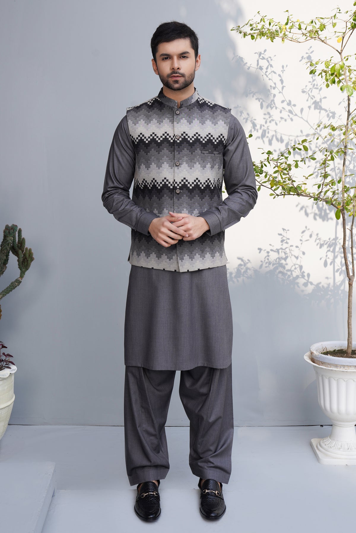 Waistcoat Digital Print Grey & Black