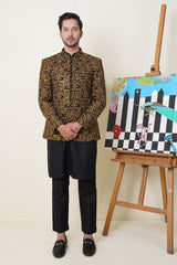 Prince Coat Black With Golden Embroidery