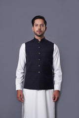 Waistcoat Black With Blue Check