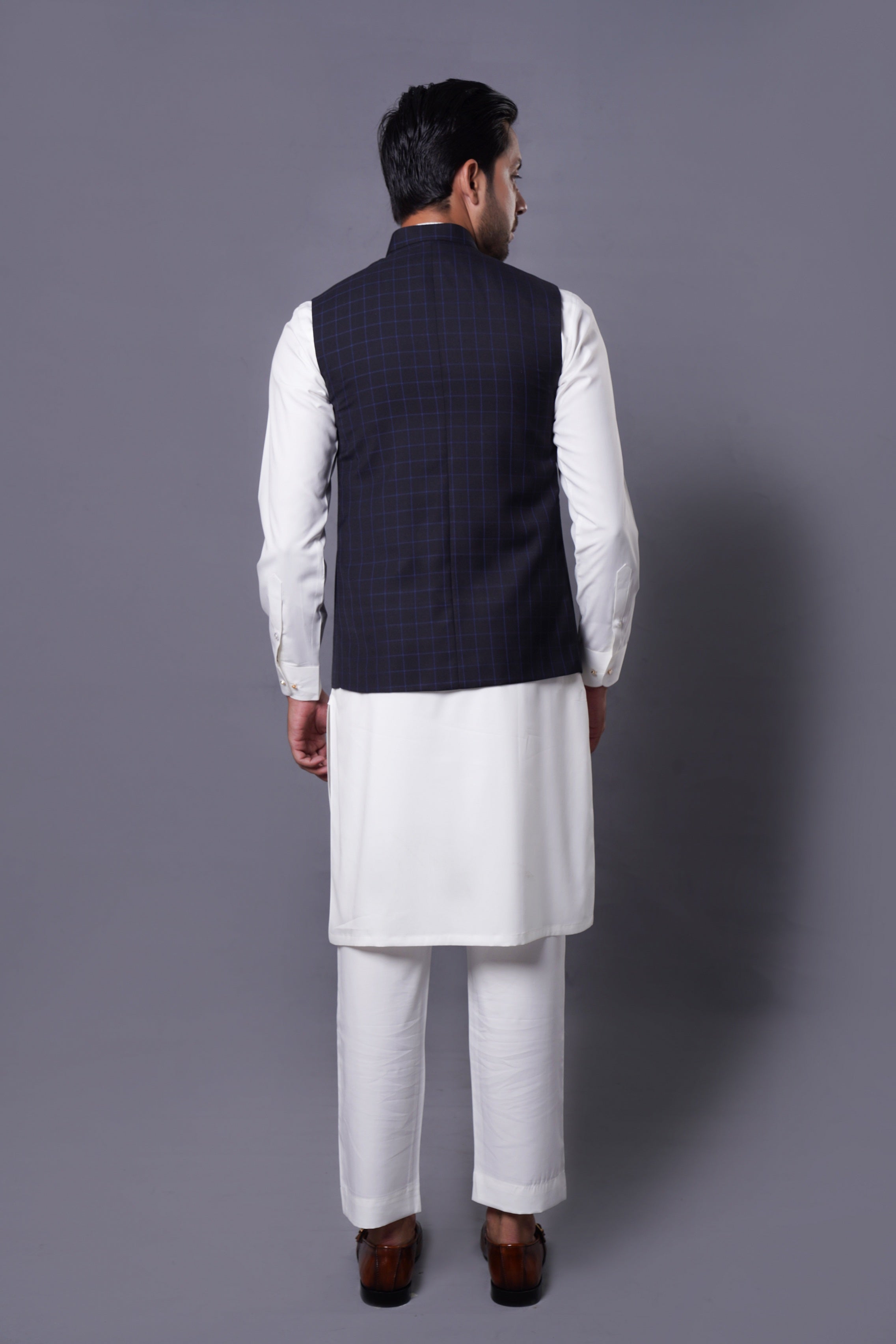 Waistcoat Black With Blue Check