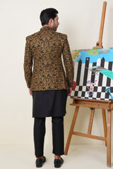 Prince Coat Black With Golden Embroidery