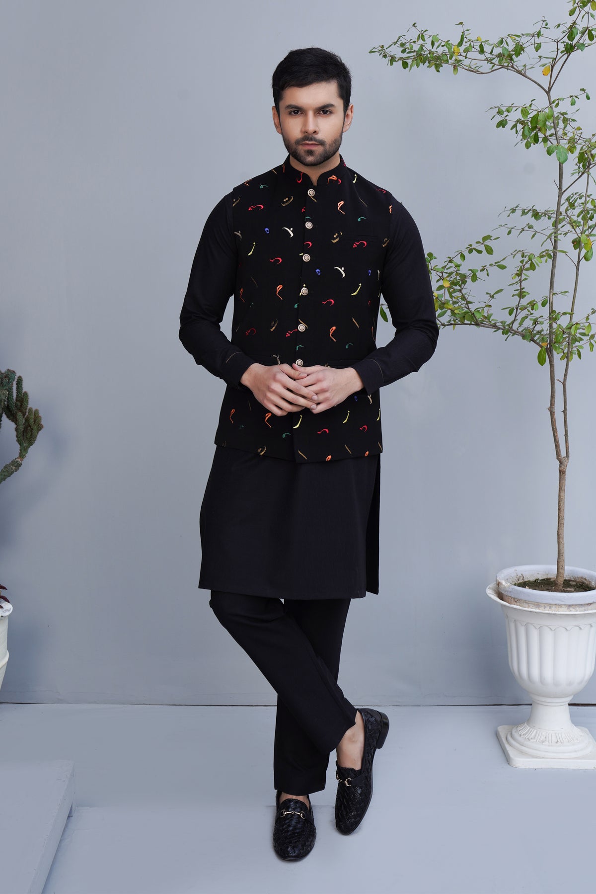 Waistcoat Black With Urdu Alphabet Design