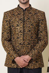 Prince Coat Black With Golden Embroidery