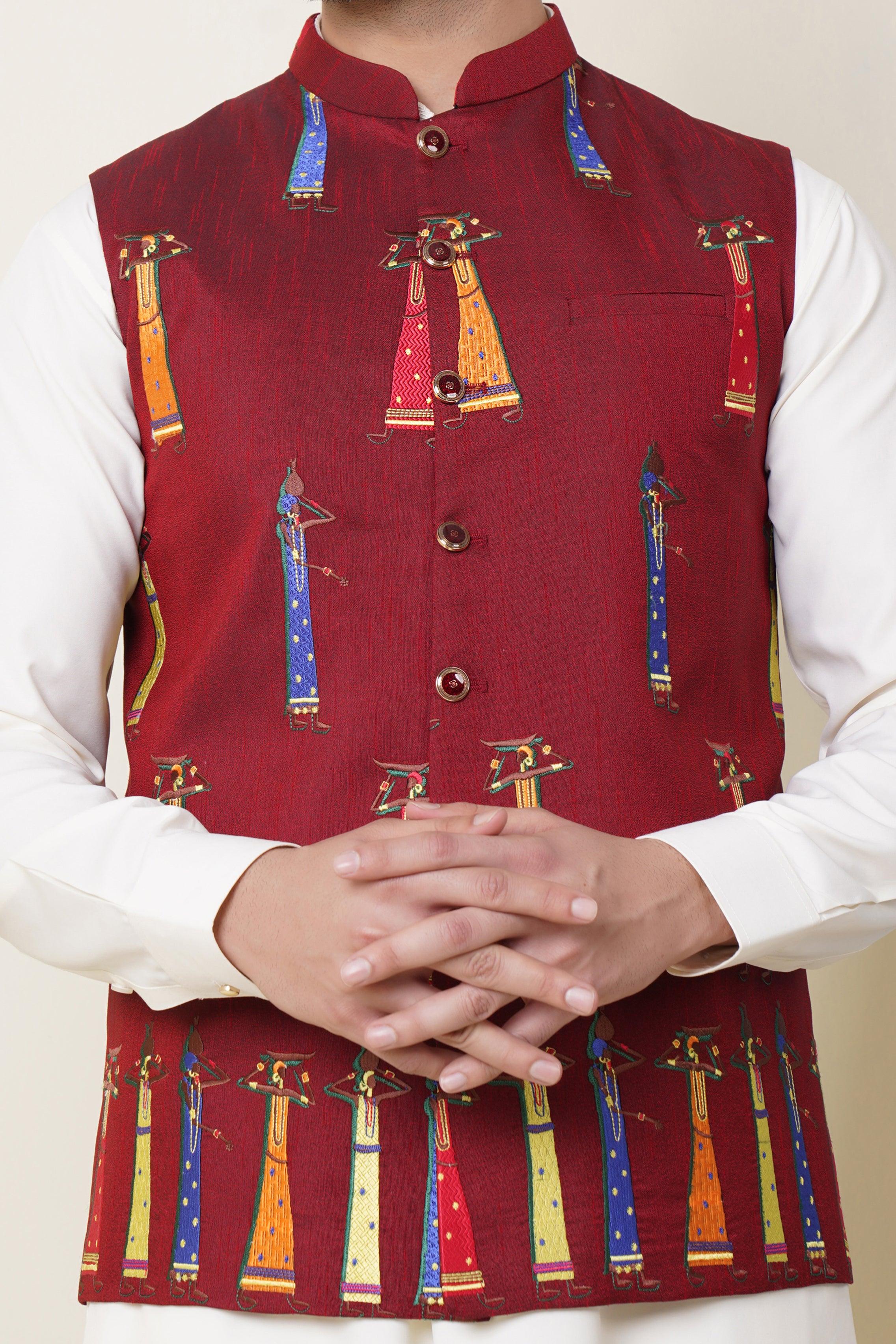 Wasitcoat Maroon With Embroidery Design