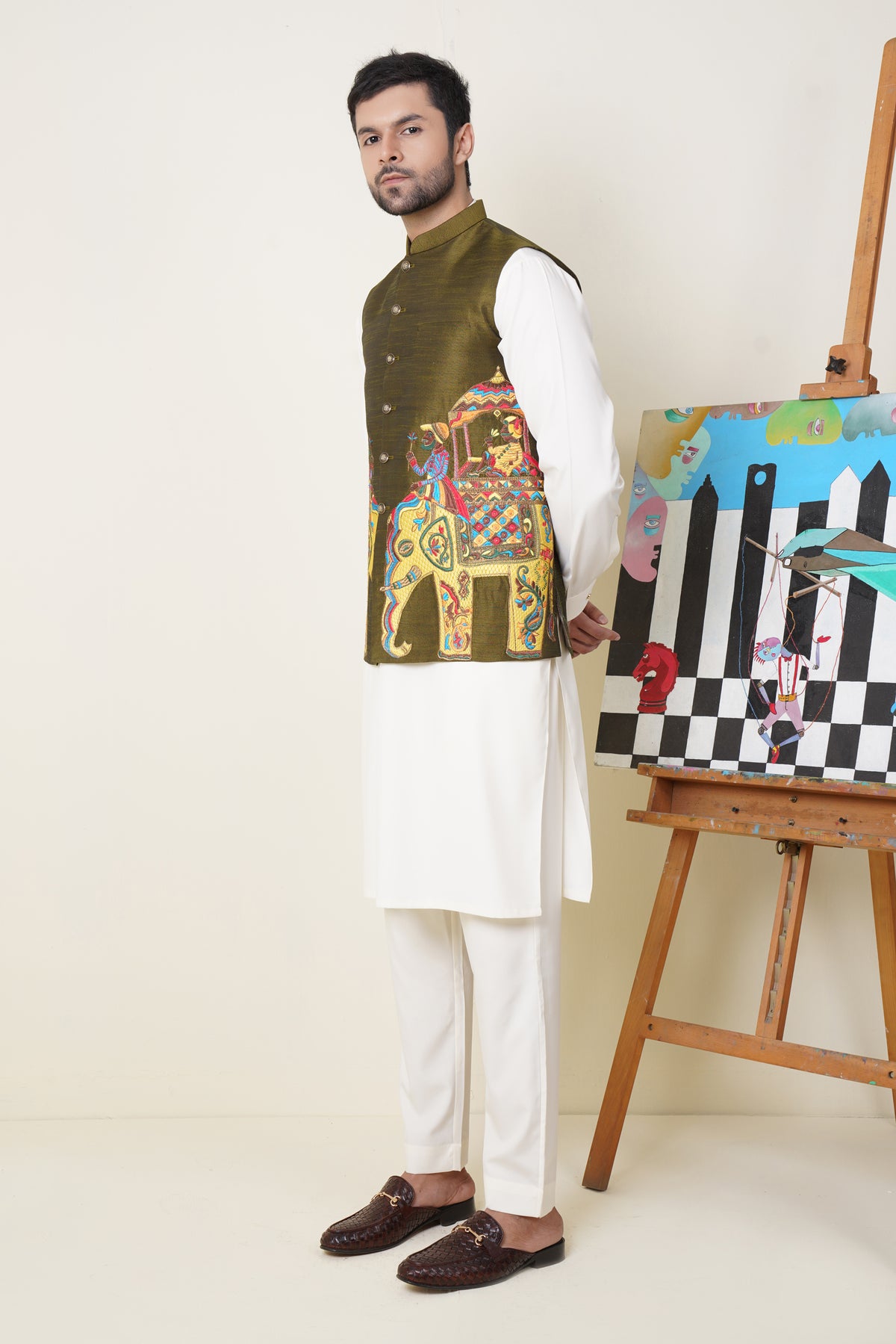 Waistcoat Mehandi Elephant Design Embroidery (1289)