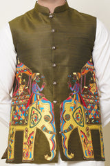 Waistcoat Mehandi Elephant Design Embroidery (1289)
