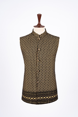Black Waist Coat with Beige Thread Work