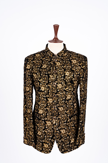 Black Prince Coat with Golden Embroidery