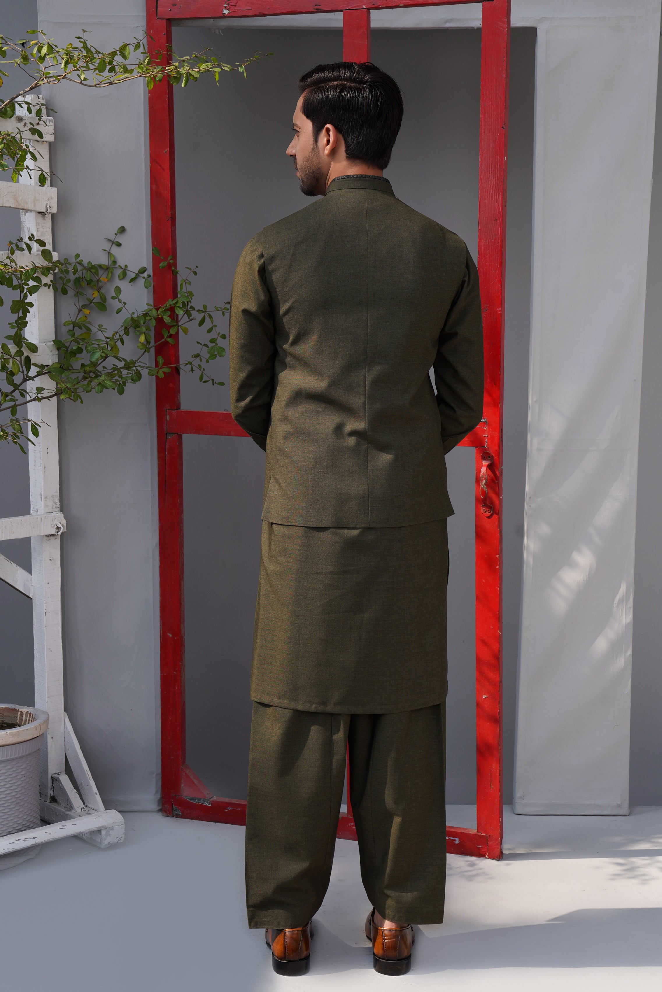 3 PCS Qameez Shalwar Olive Green