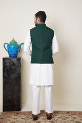 Green Waistcoat With Handmade Motif