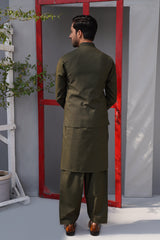 3 PCS Qameez Shalwar Olive Green