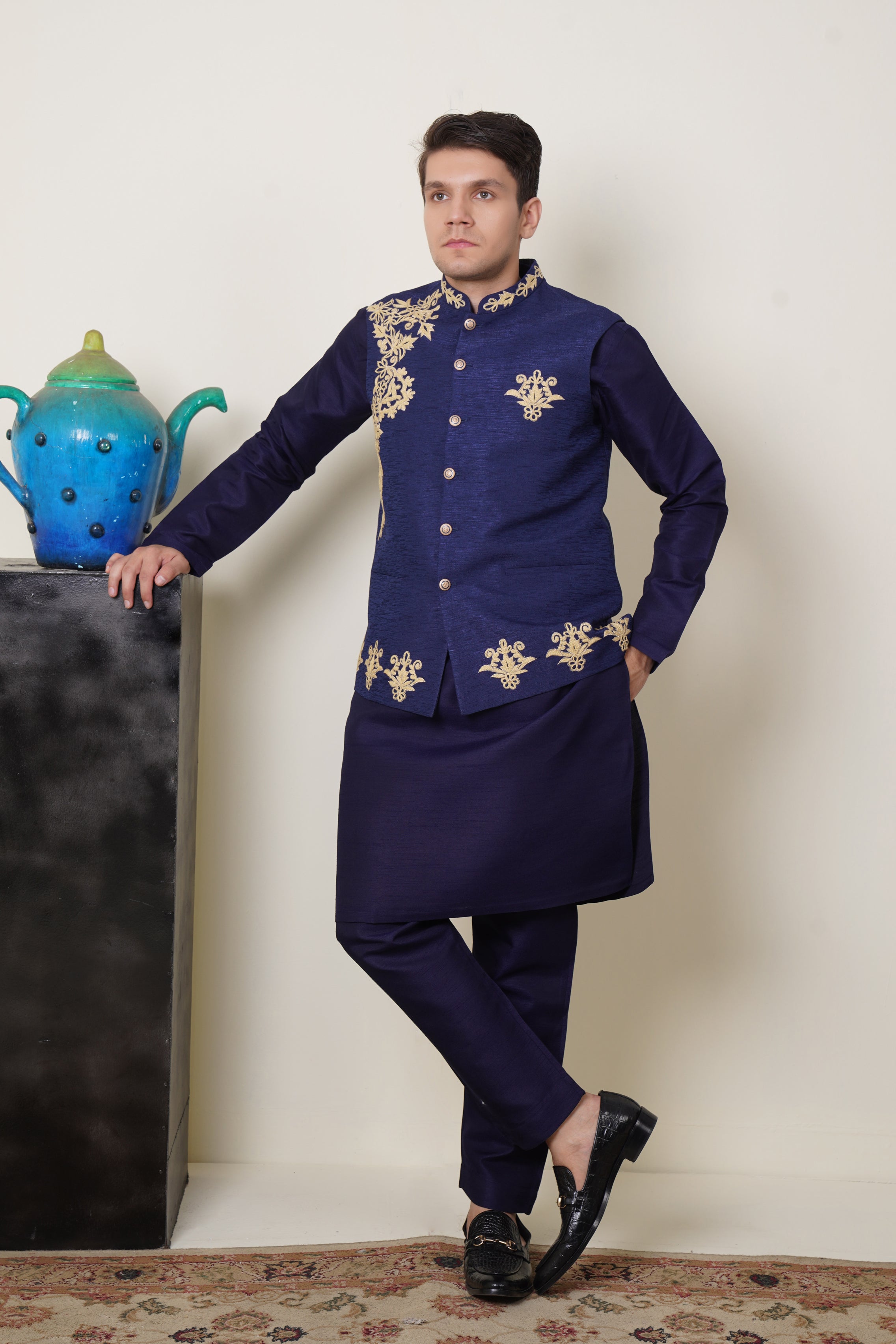 Waistcoat Navy Blue With Anchor Embroidery