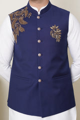 Navy Blue Waistcoat with Handmade Motif