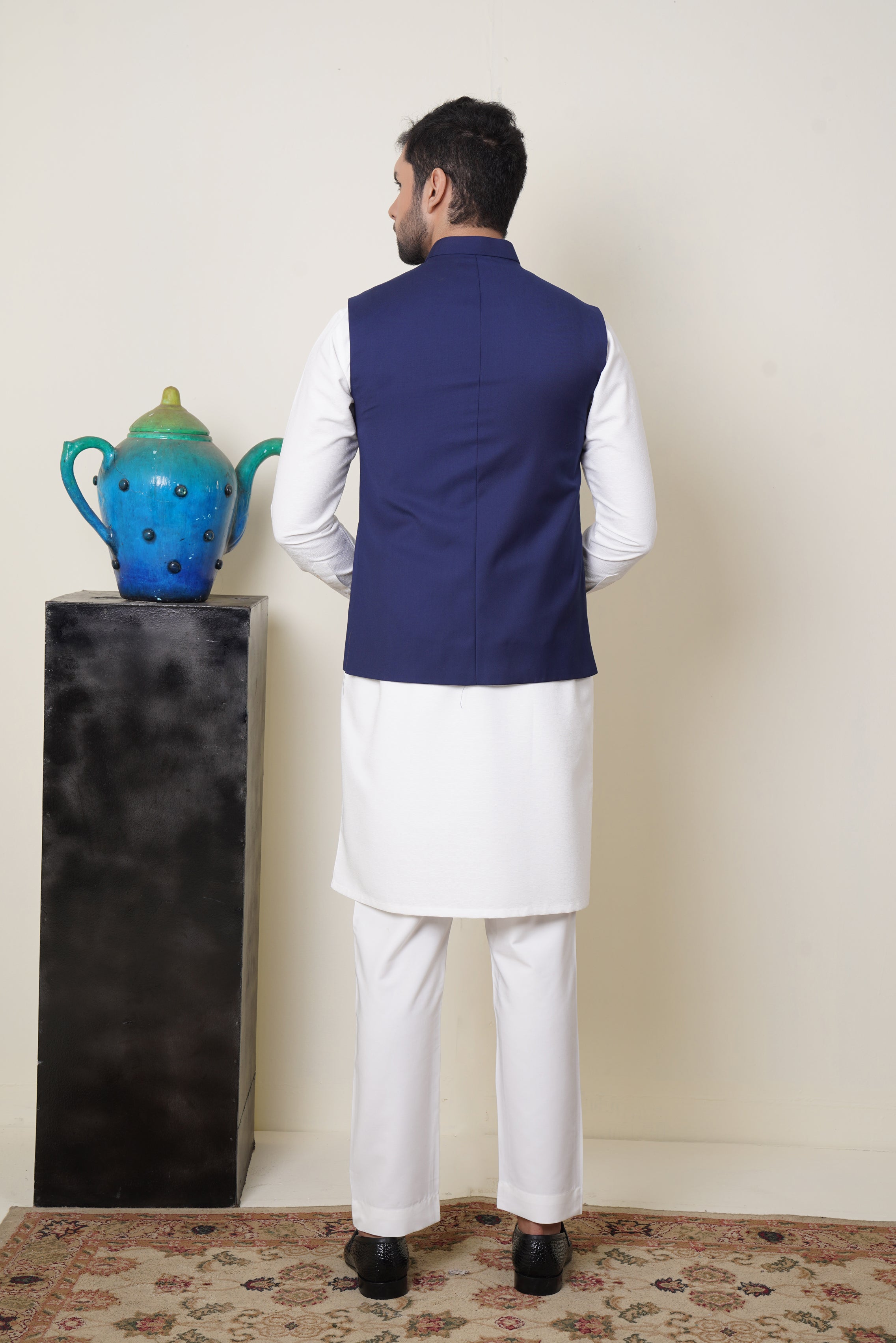 Navy Blue Waistcoat with Handmade Motif