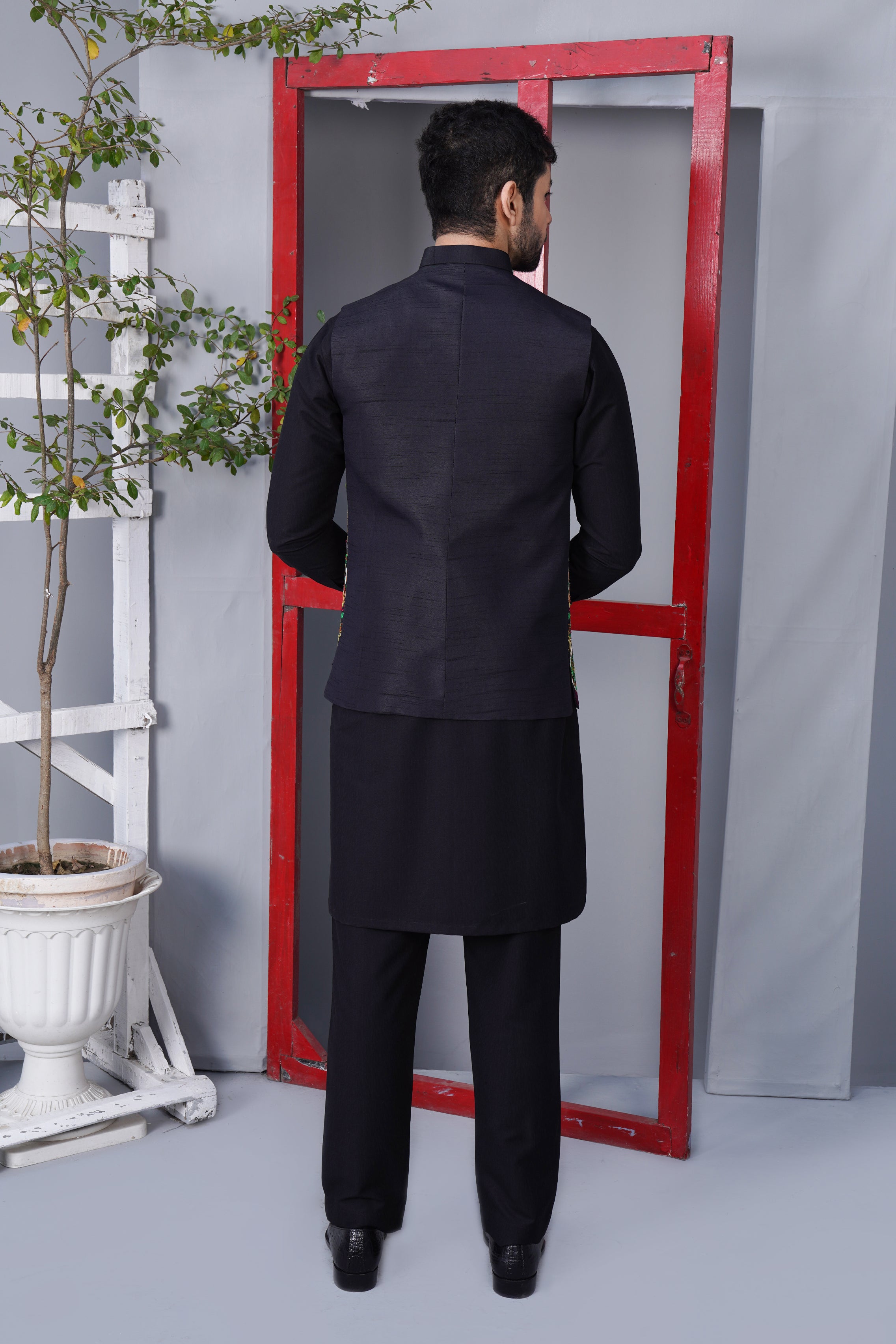 Waistcoat Black Embroidered