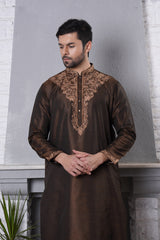 Blackish Gold Embroidred Kurta Trouser