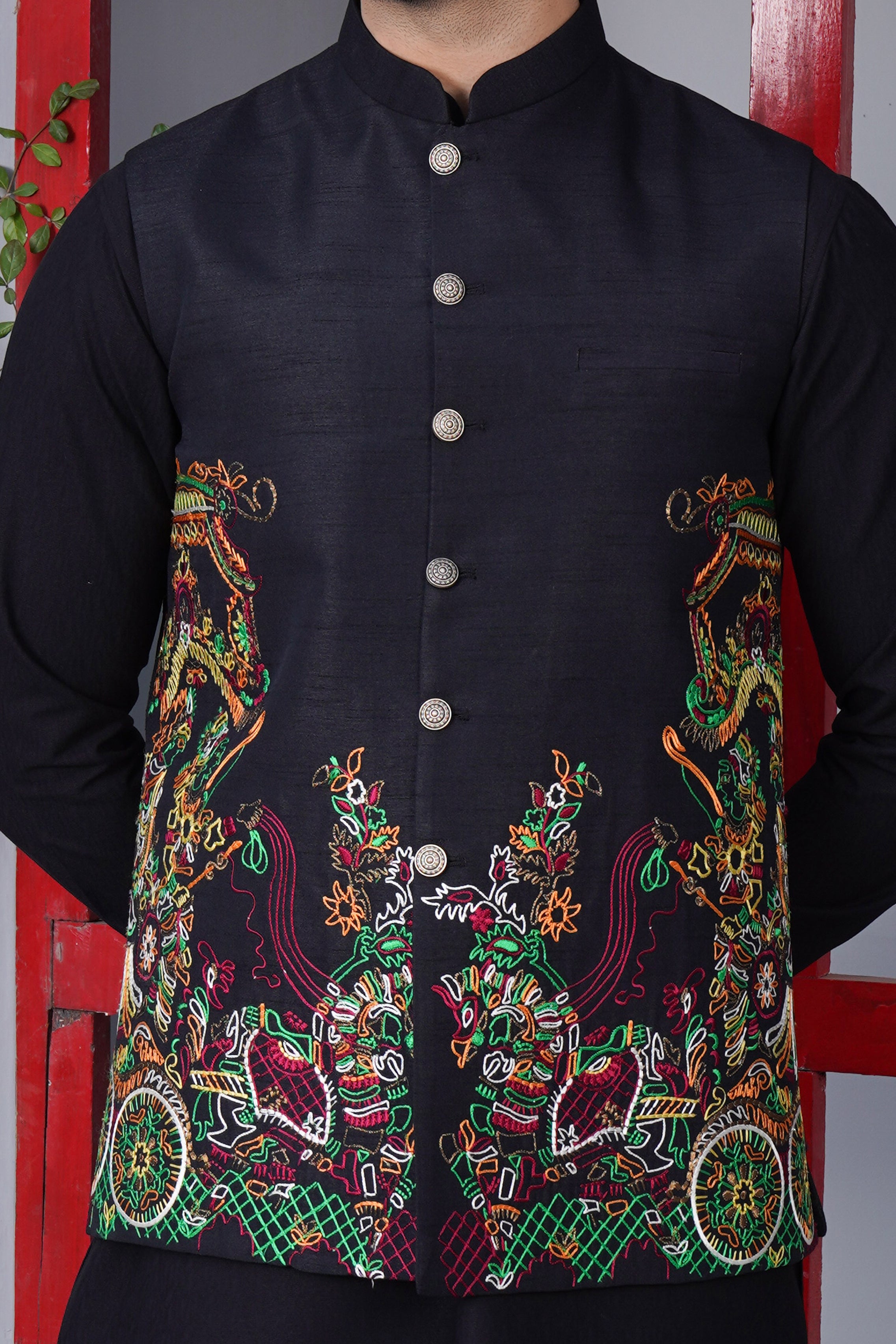 Waistcoat Black Embroidered