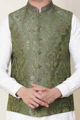Crocodile Color Waistcoat With Thread Embroidery