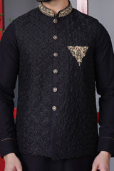 Waistcoat Black Handmade Embroidered