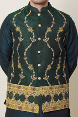 Green Waistcoat with Handmade Embroidery