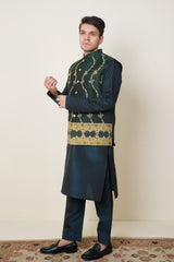 Green Waistcoat with Handmade Embroidery