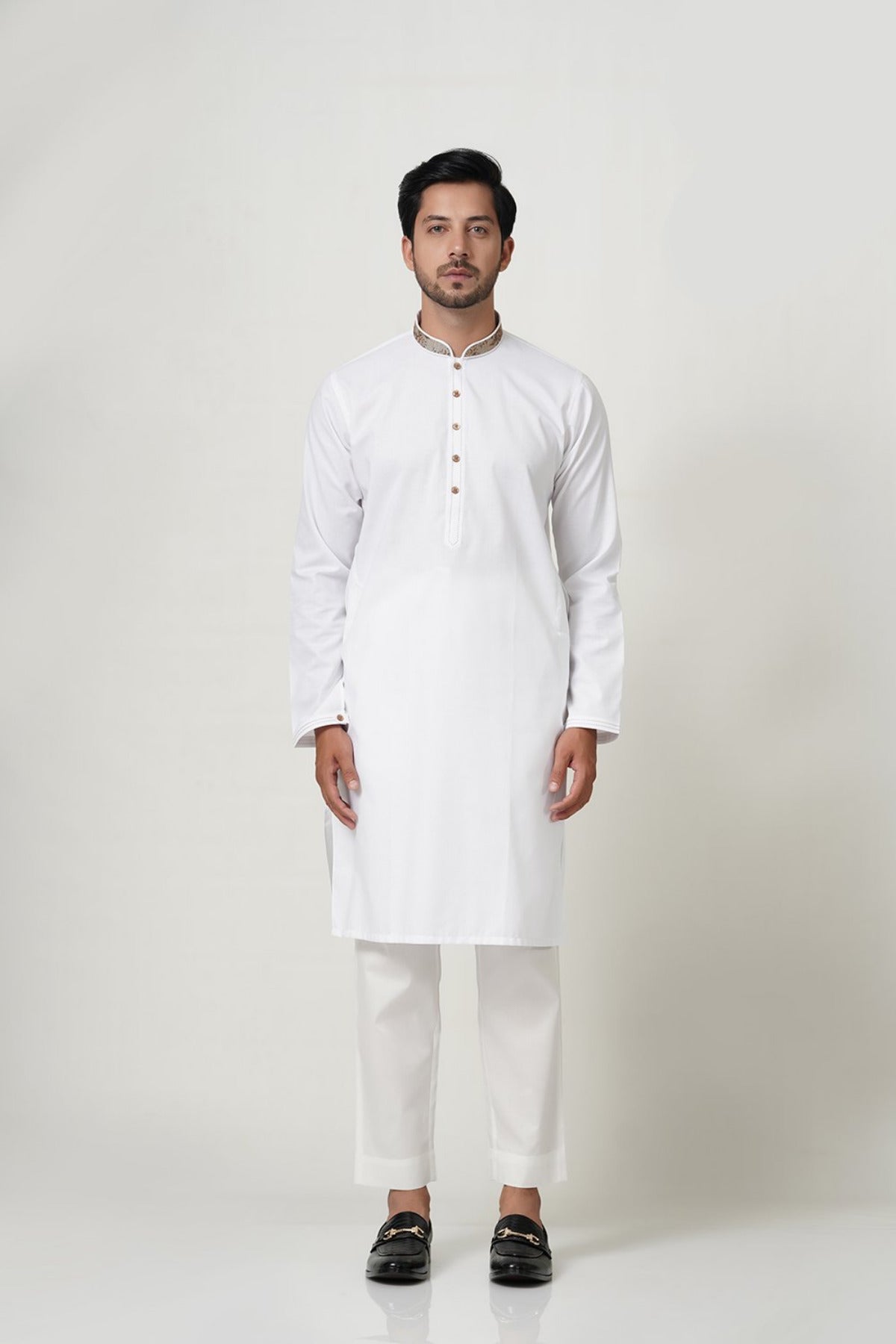White Kurta with Golden Design