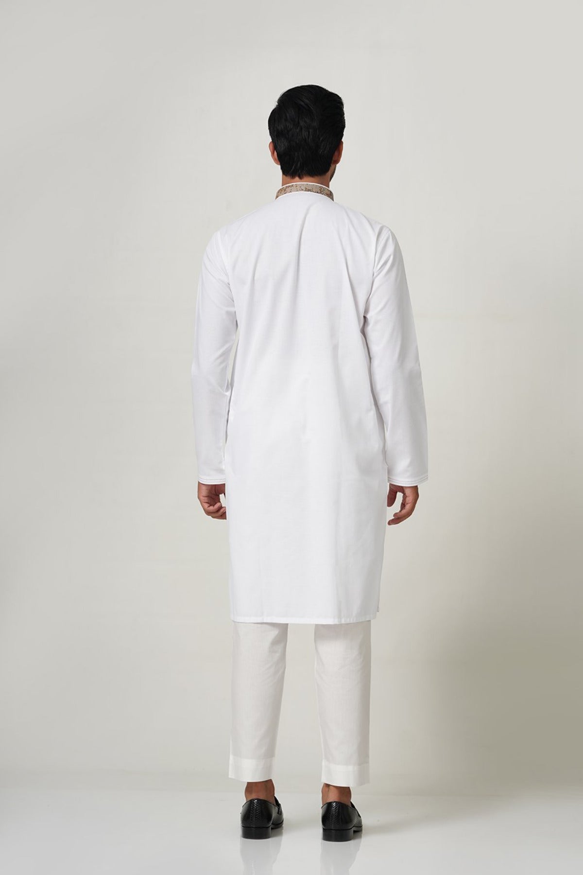 White Kurta with Golden Design