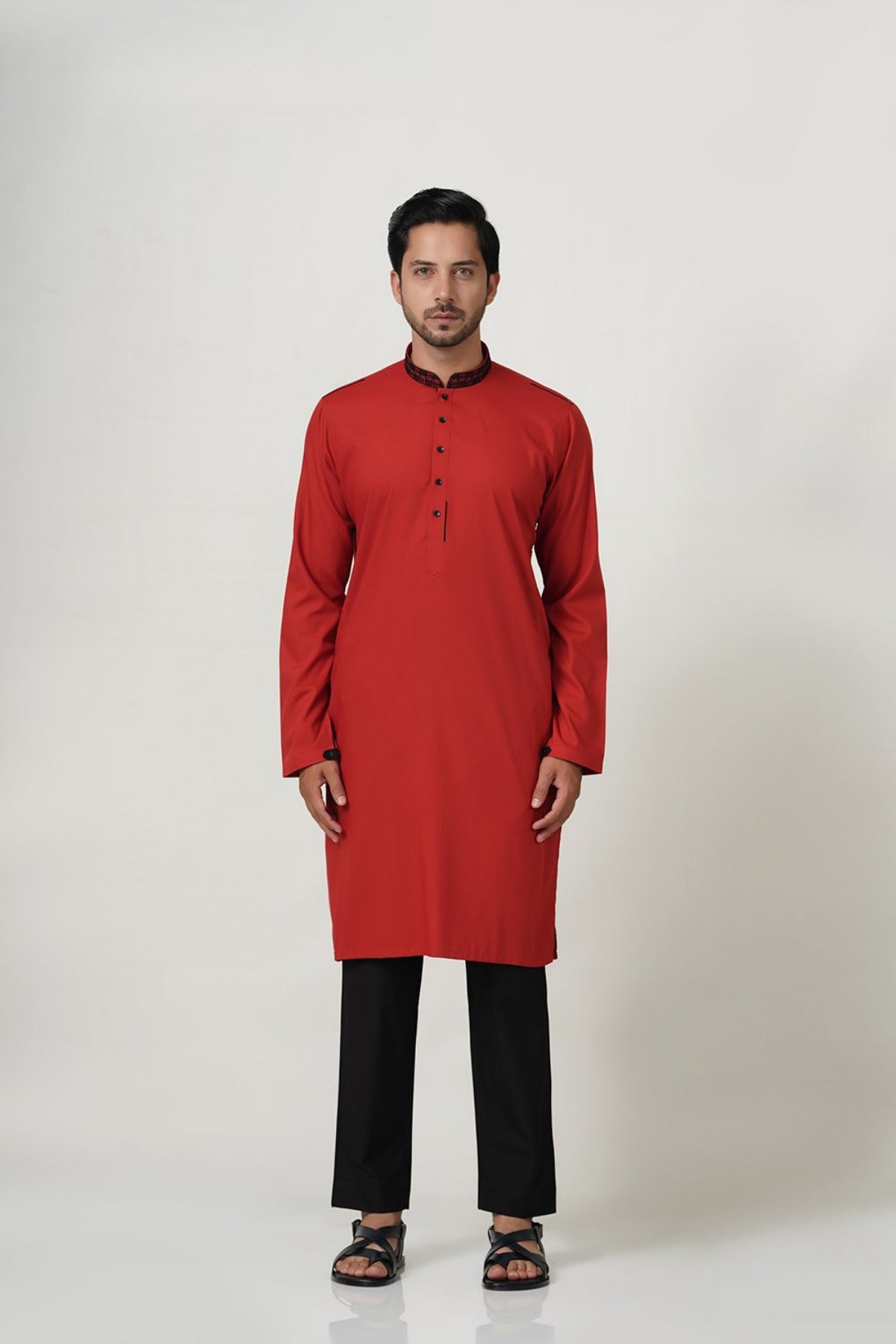 Red Kurta with Black Embroidery