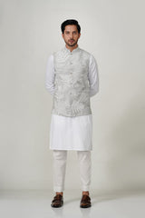 Light Grey Leaves Pattern Waistcoat