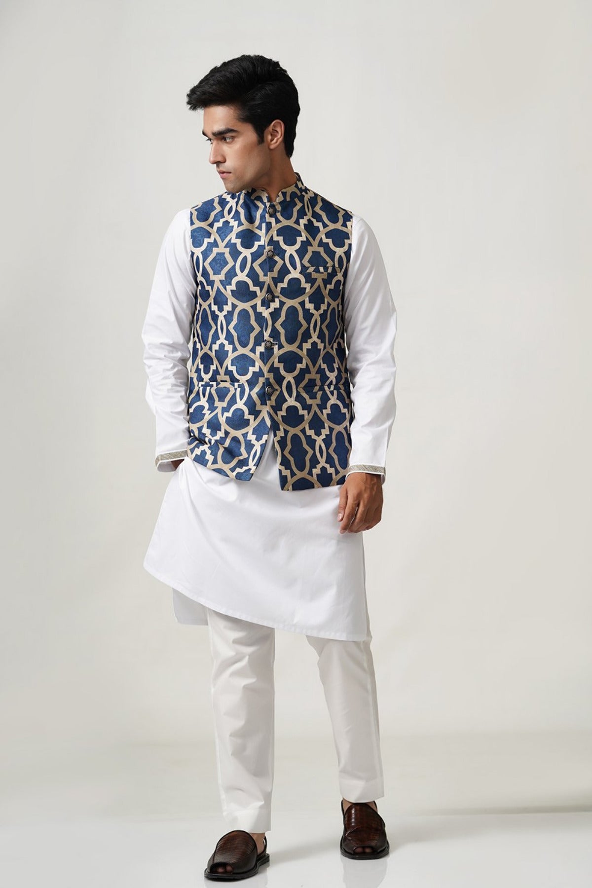 Blue and Golden Print Waistcoat