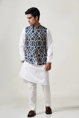 Blue and Golden Print Waistcoat