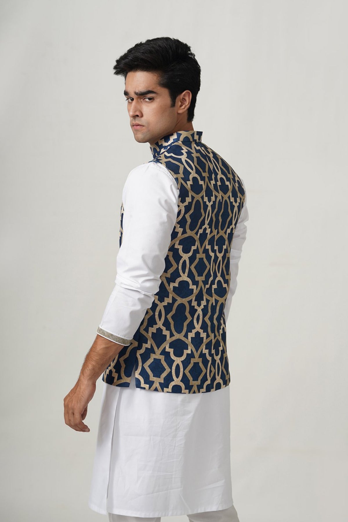Blue and Golden Print Waistcoat